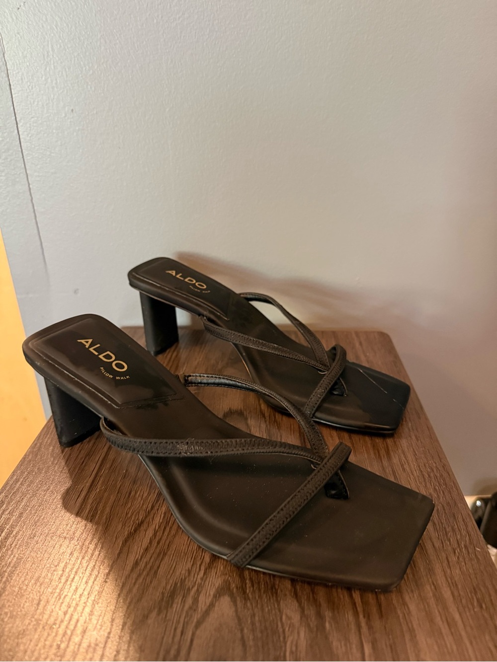 Aldo Black Strappy Square-Toe Block Heel Sandals